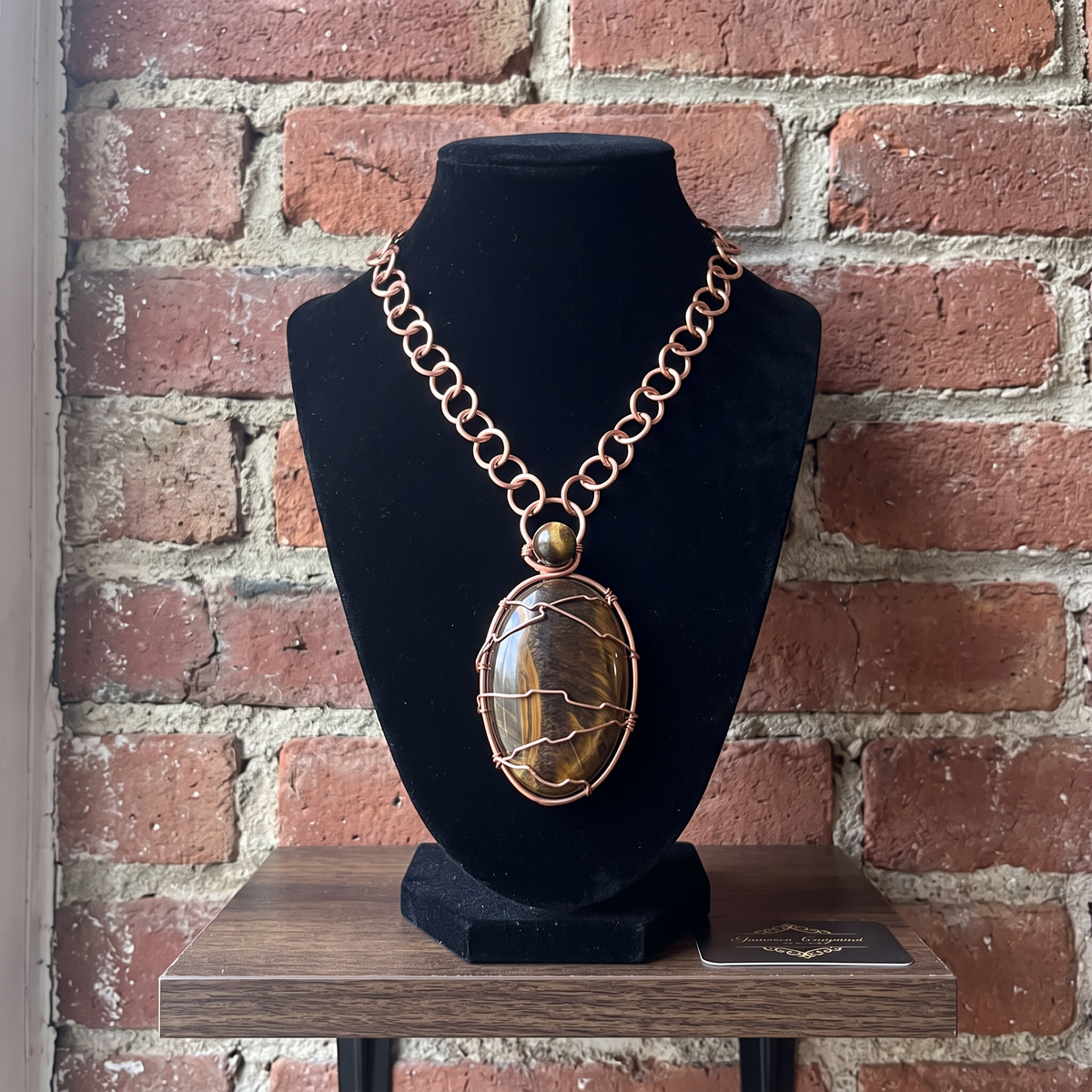 Copper Wire Wrapped Tigers Eye Necklace