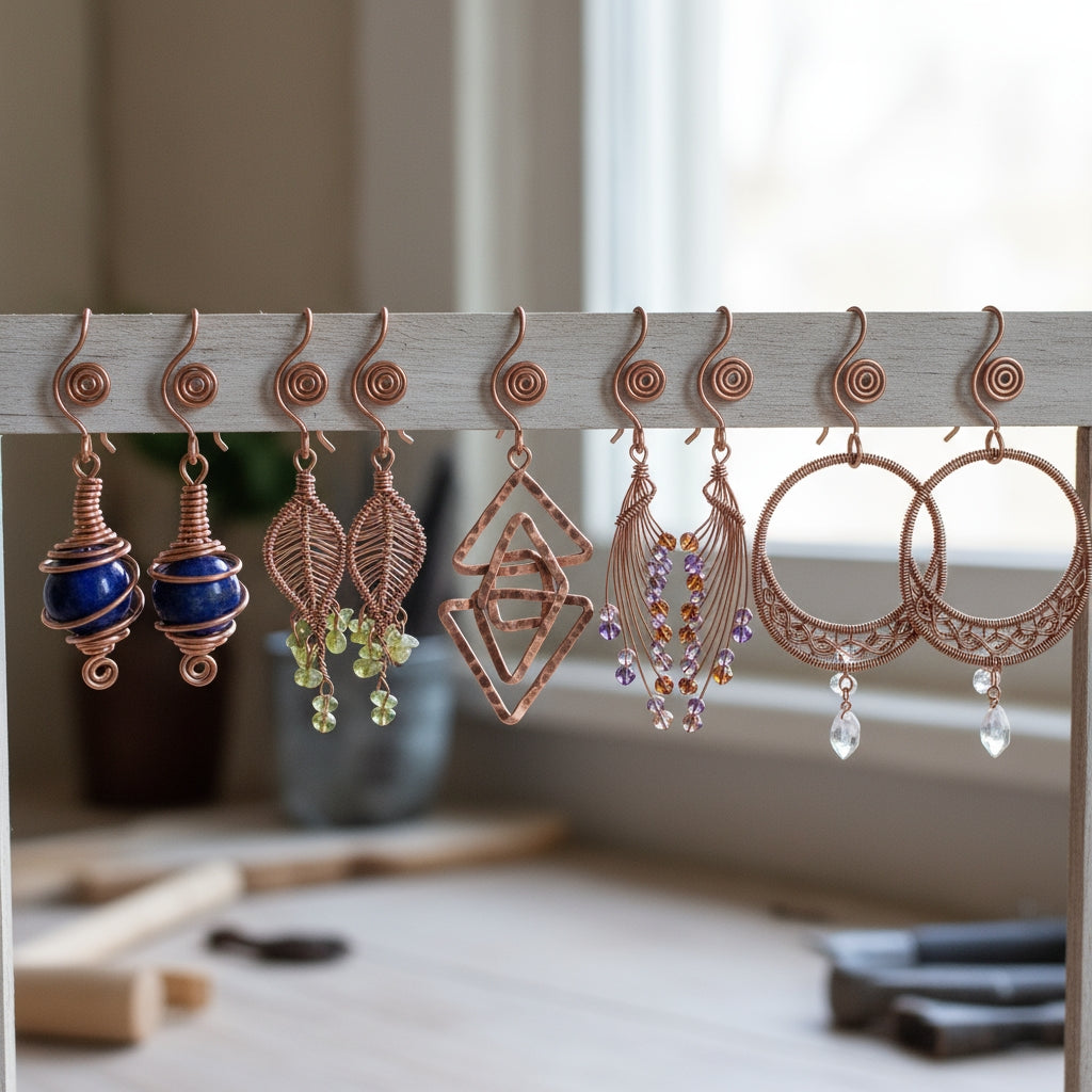 Custom copper wire wrapped earrings