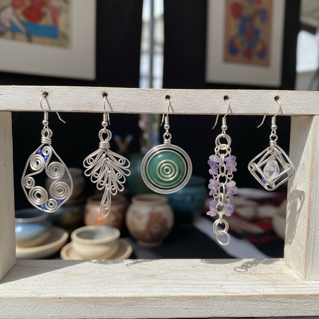 iamevibez Wire Wrapped Silver Earrings