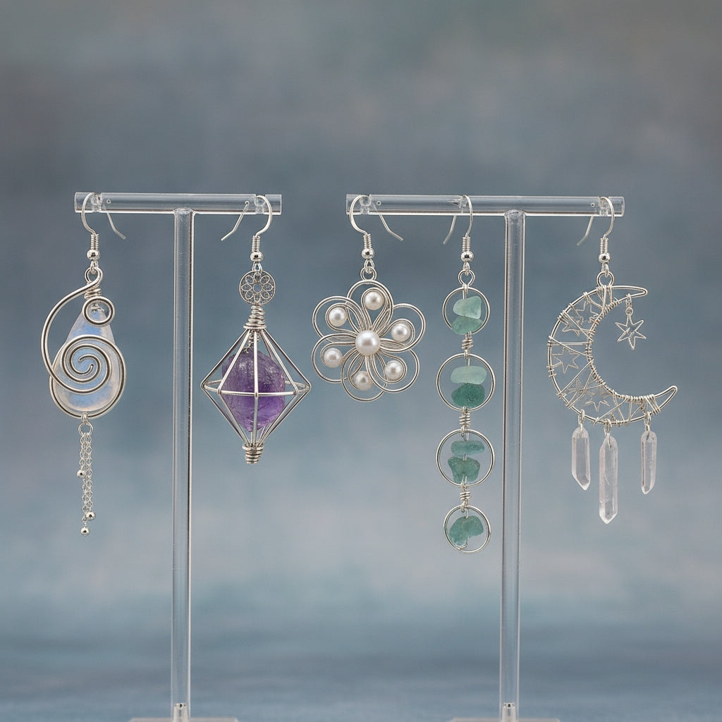 Custom wire wrapped non-tarnishing silver earrings