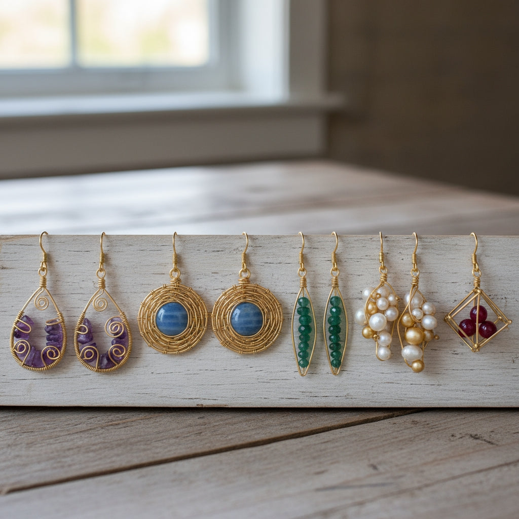 Custom wire wrapped gold non-tarnishing earrings