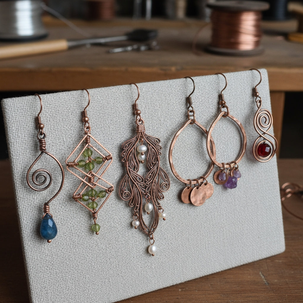 Pure Copper Wire Wrapped Earrings Design #3