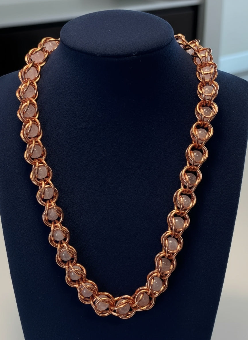 iamevibez Chunky Wire Wrapped Crystal Bead/ Byzantine Necklace 23”