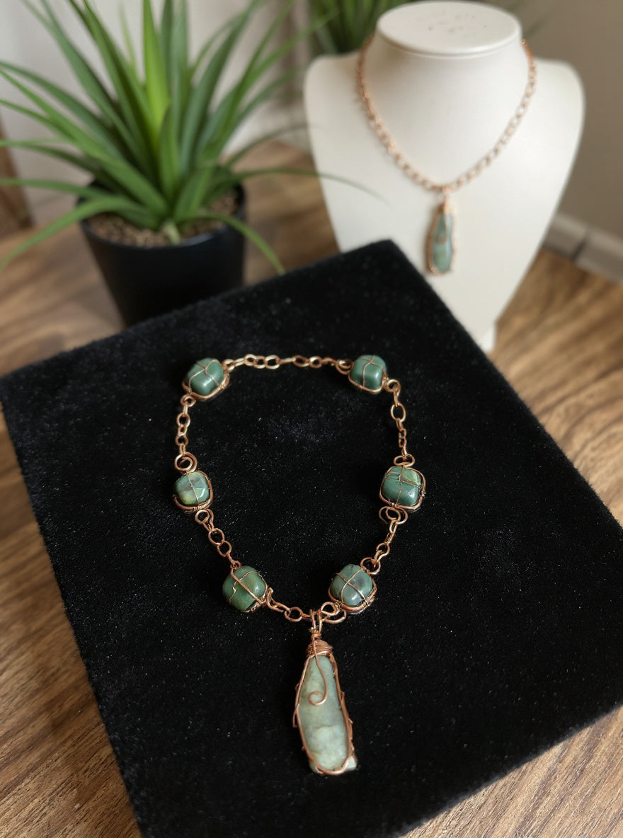 Yvng Gahd Jade and Green Aventurine Beaded Necklace
