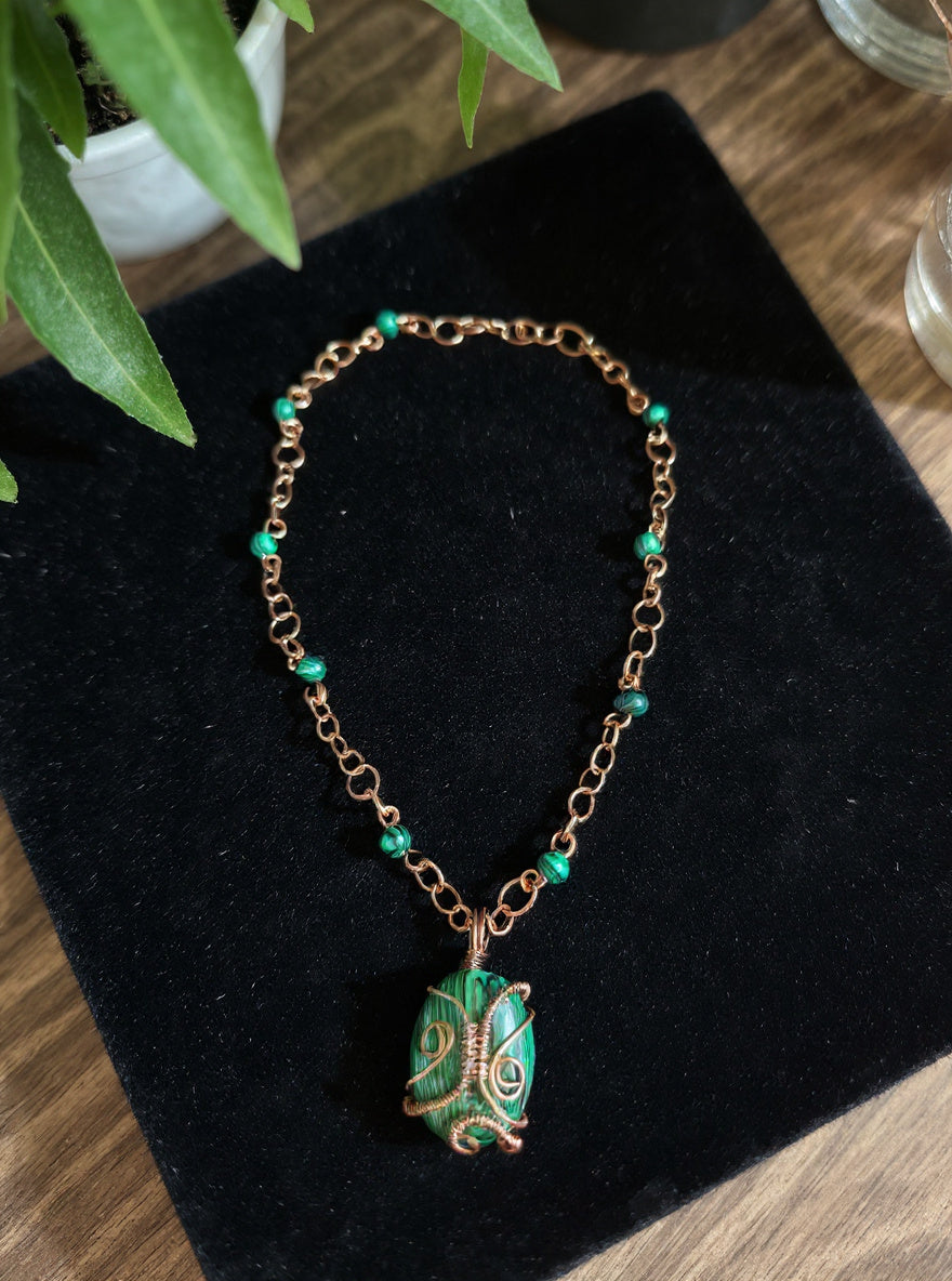 Yvng Gahd Malachite Beaded Copper Necklace