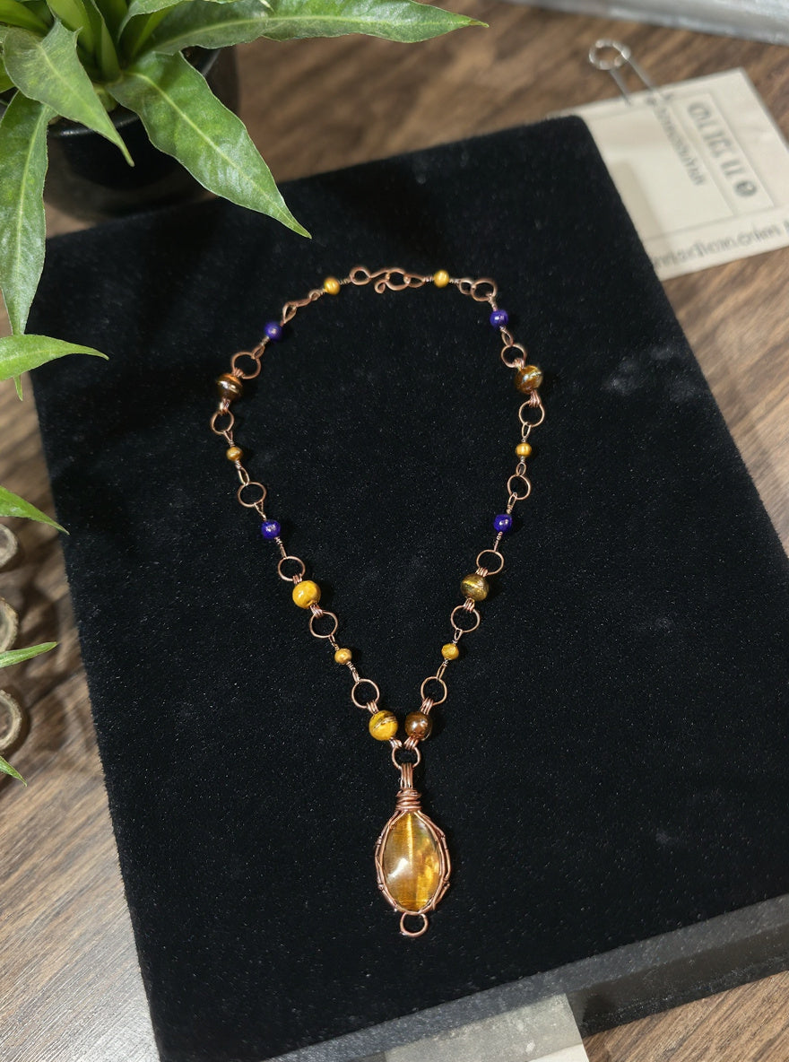 Yvng Gahd Brown/Blue Tigers Eye Prosperity Necklace