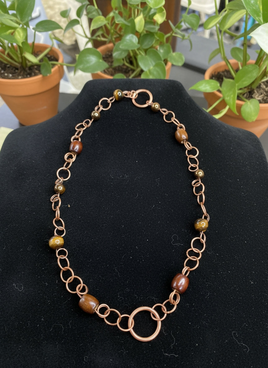 Yvng Gahd African Wood/Tigers Eye Necklace