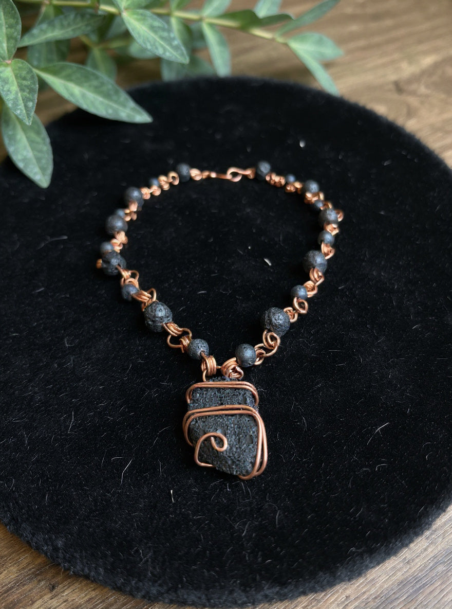 Yvng Gahd Lava Stone Wire Wrapped Beaded Necklace