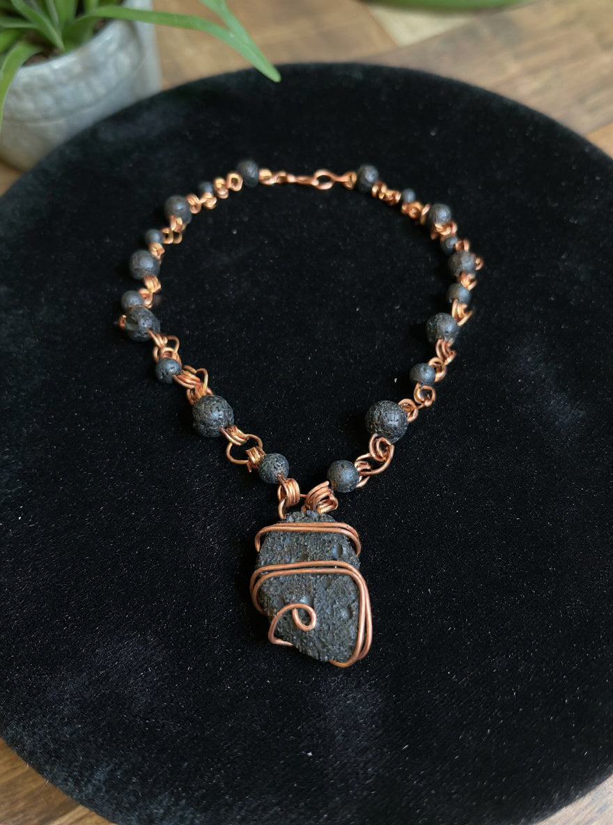 Yvng Gahd Lava Stone Wire Wrapped Beaded Necklace