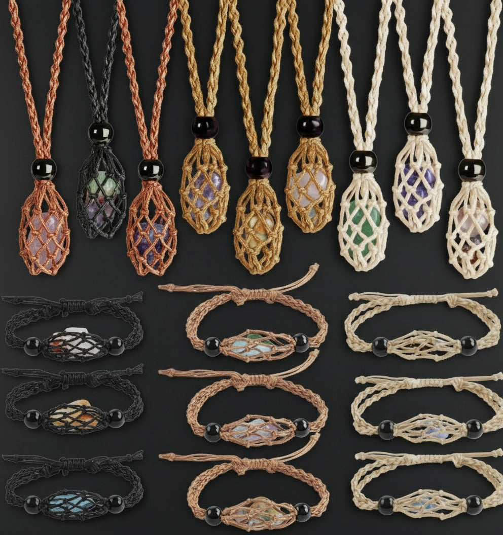 Pure Tumbled Stone Basket Necklace and Bracelet Set