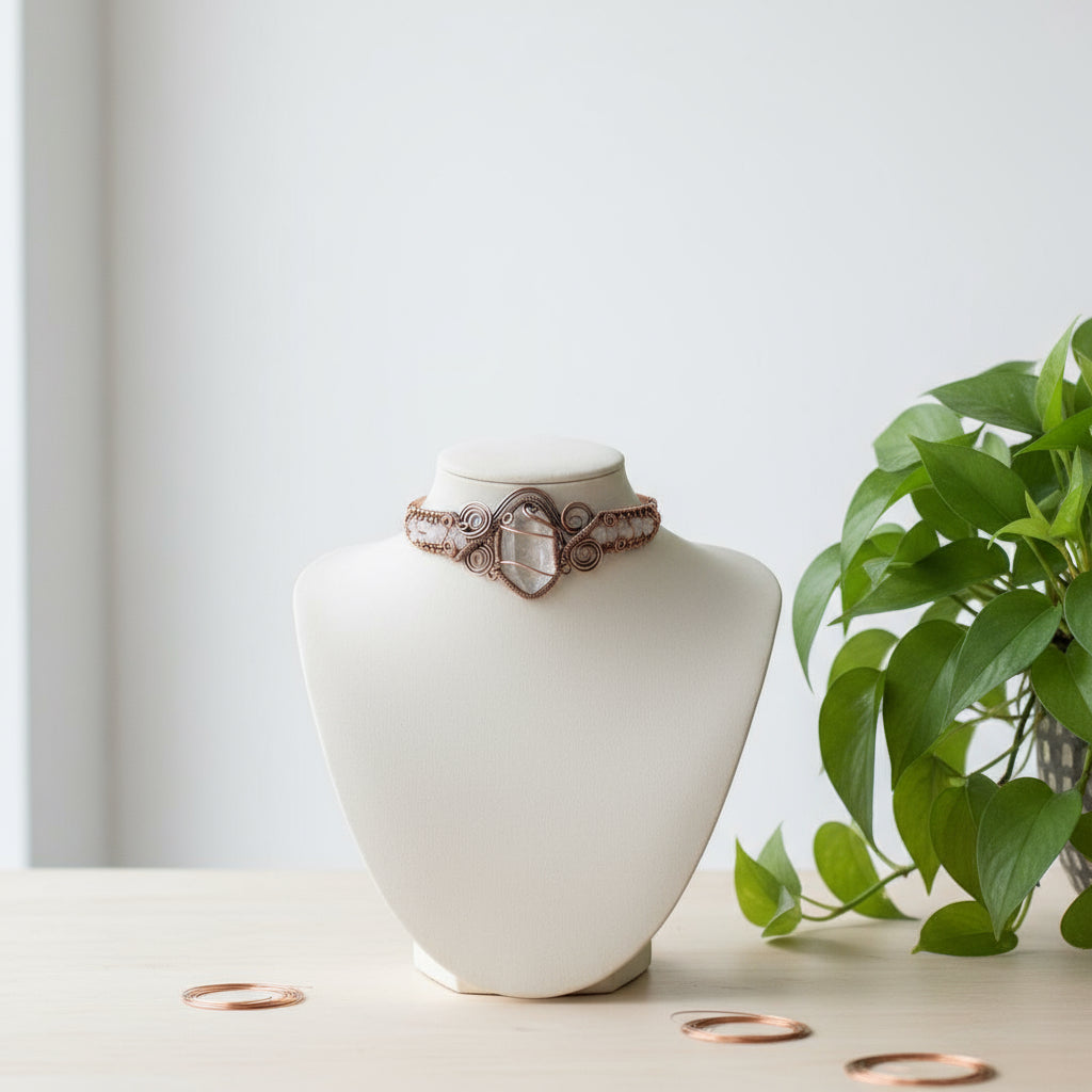 Custom wire wrapped clear quartz choker