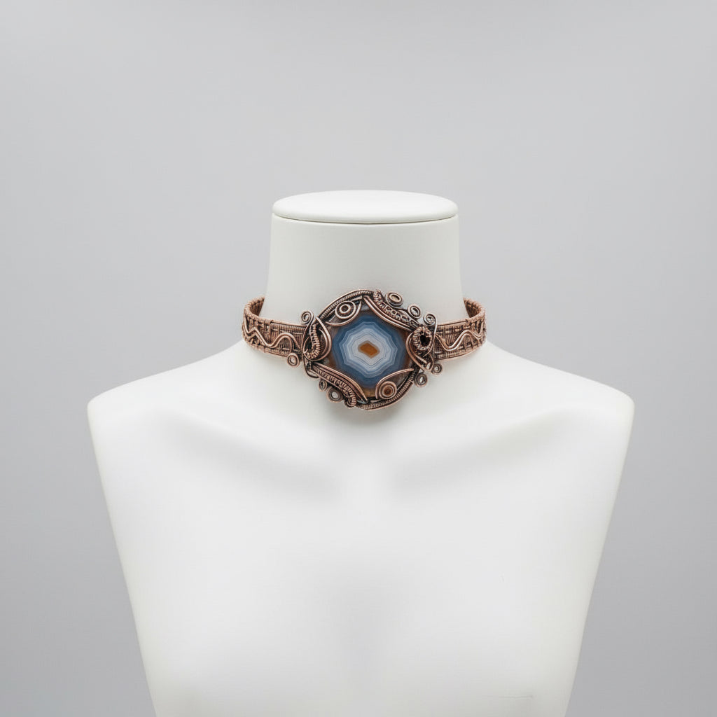 Wire Wrapped Blue Agate Goddess Choker