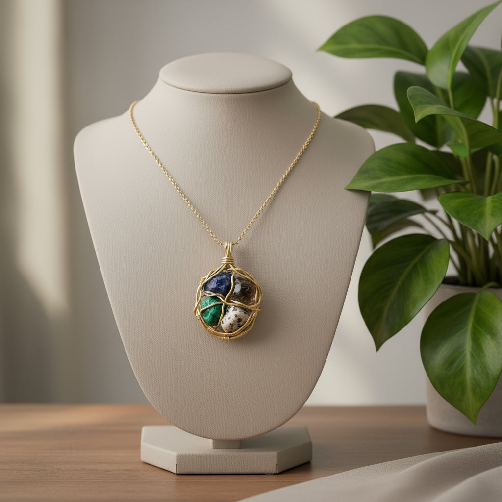 Mixed stone, non-tarnish and gold wire wrapped medicine necklace