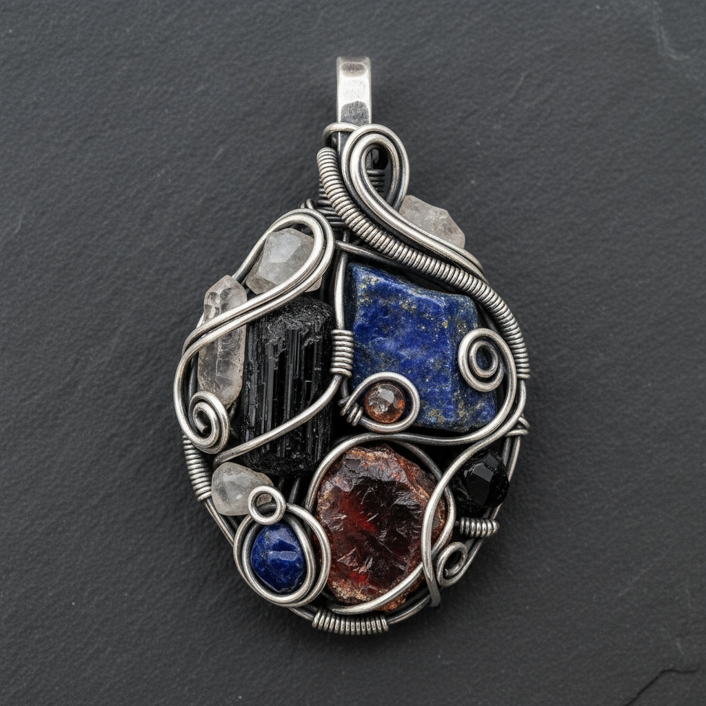 Mixed Stone non-tarnishing silver wire wrapped medicine necklace