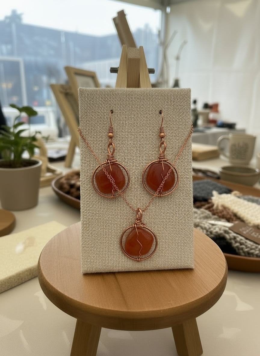 Wire Wrapped Crystal Necklace And Earring Set