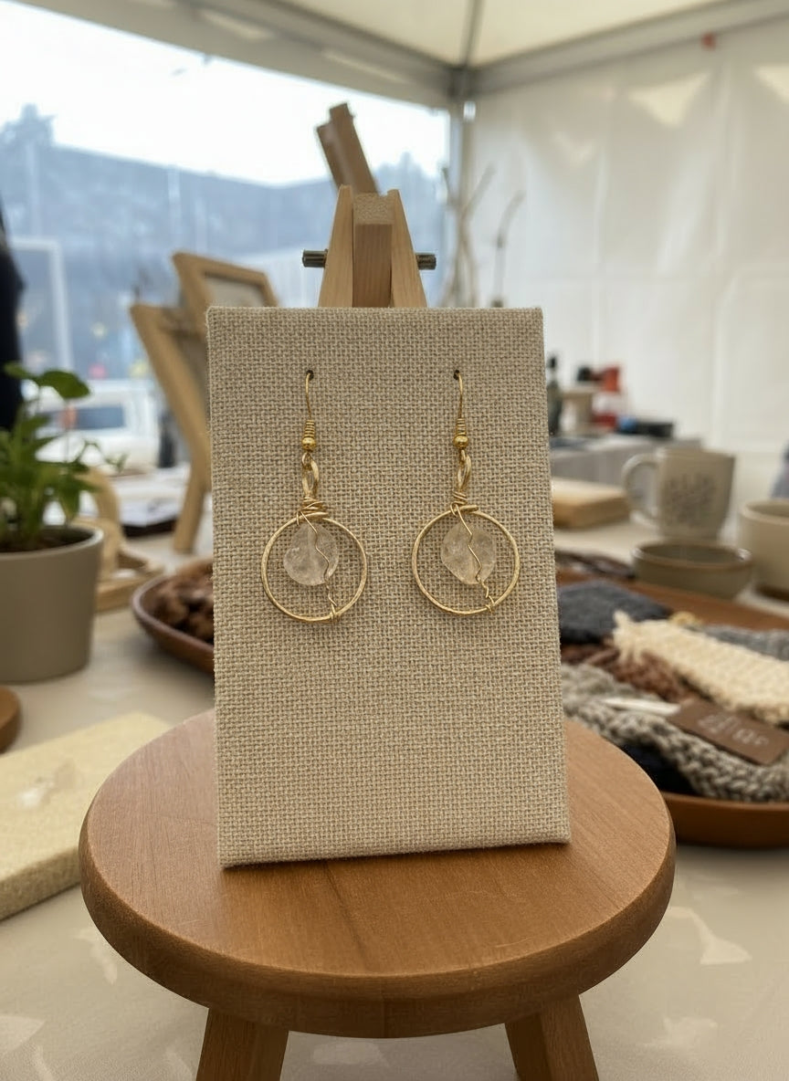 Wire wrapped gold non tarnishing small Crystal Earrings