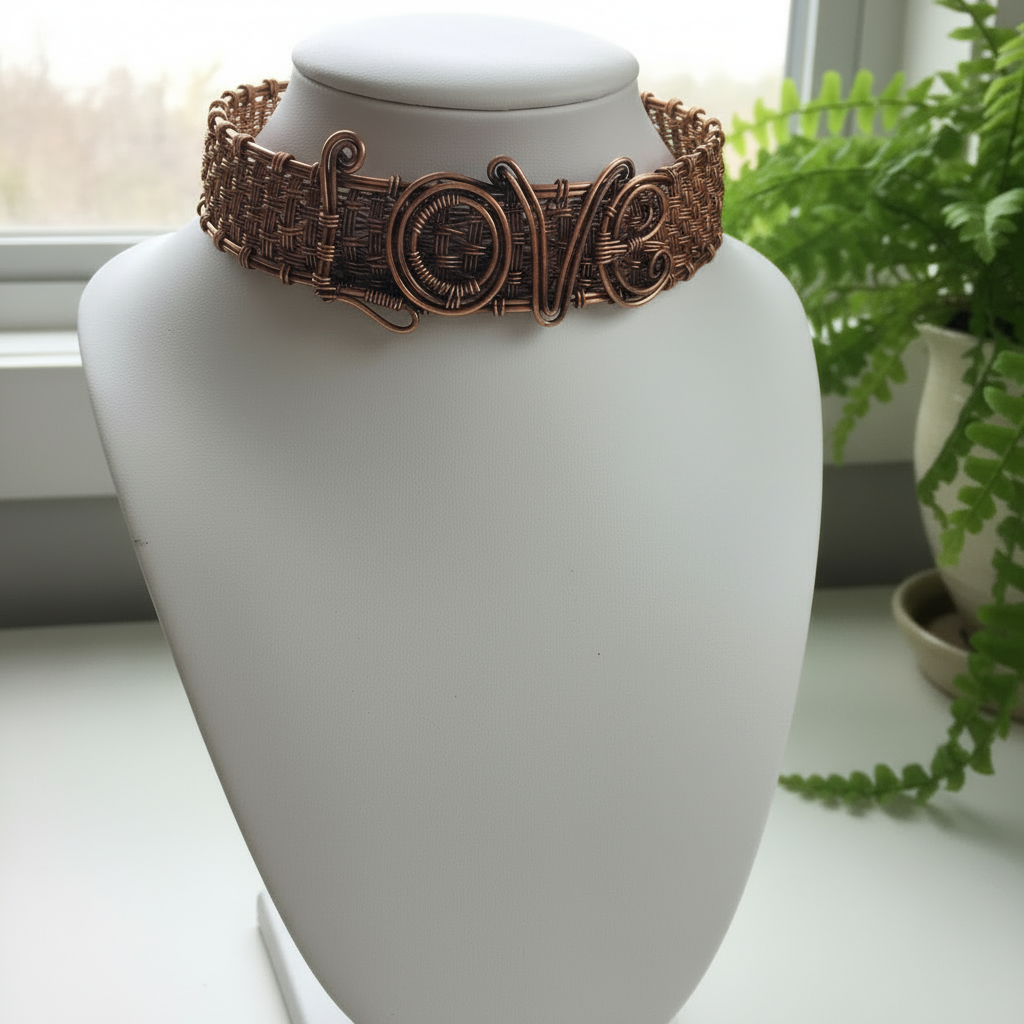 Custom copper wire wrapped love choker inspired by Lizzy Jeff