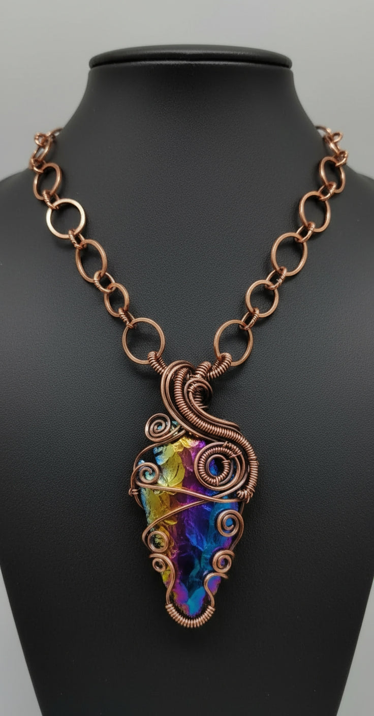 Copper wire wrapped titanium arrowhead necklace design # two