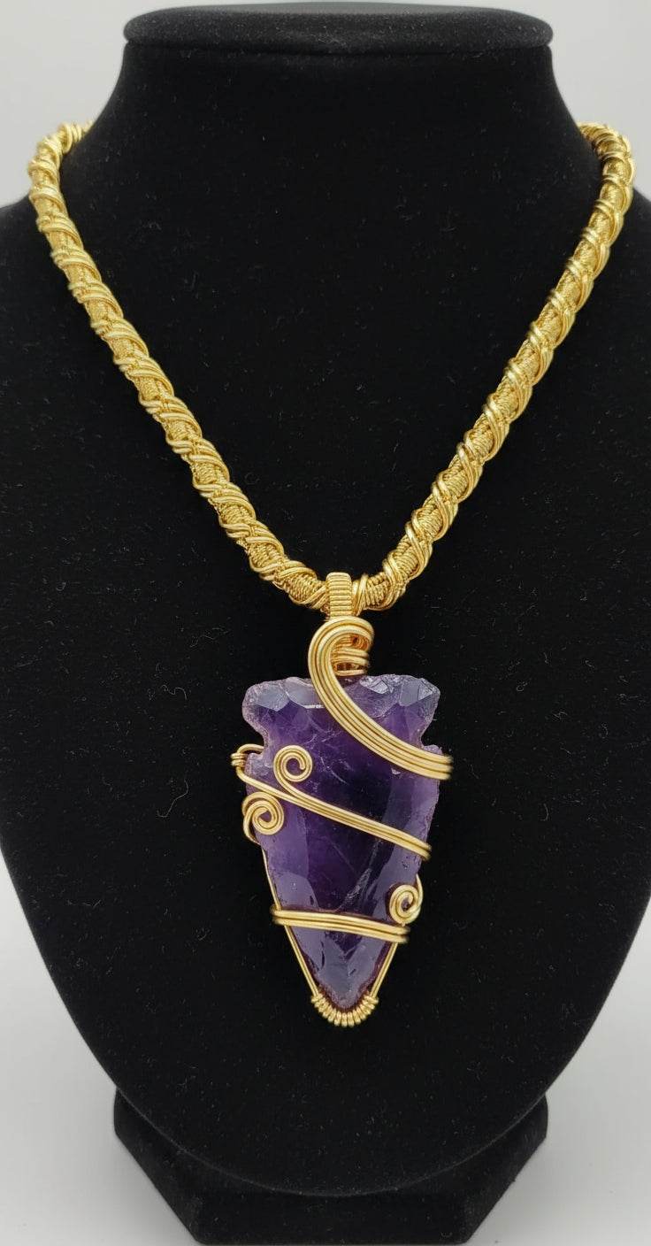 Chunky Wire Wrapped Amethyst Arrowhead Necklace