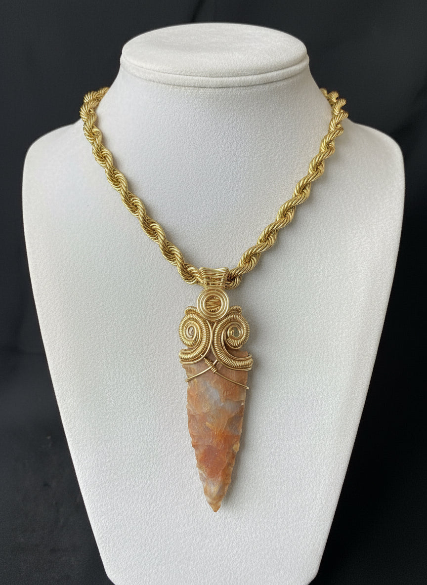 Gold wire wrapped non-tarnishing Jasper arrowhead necklace