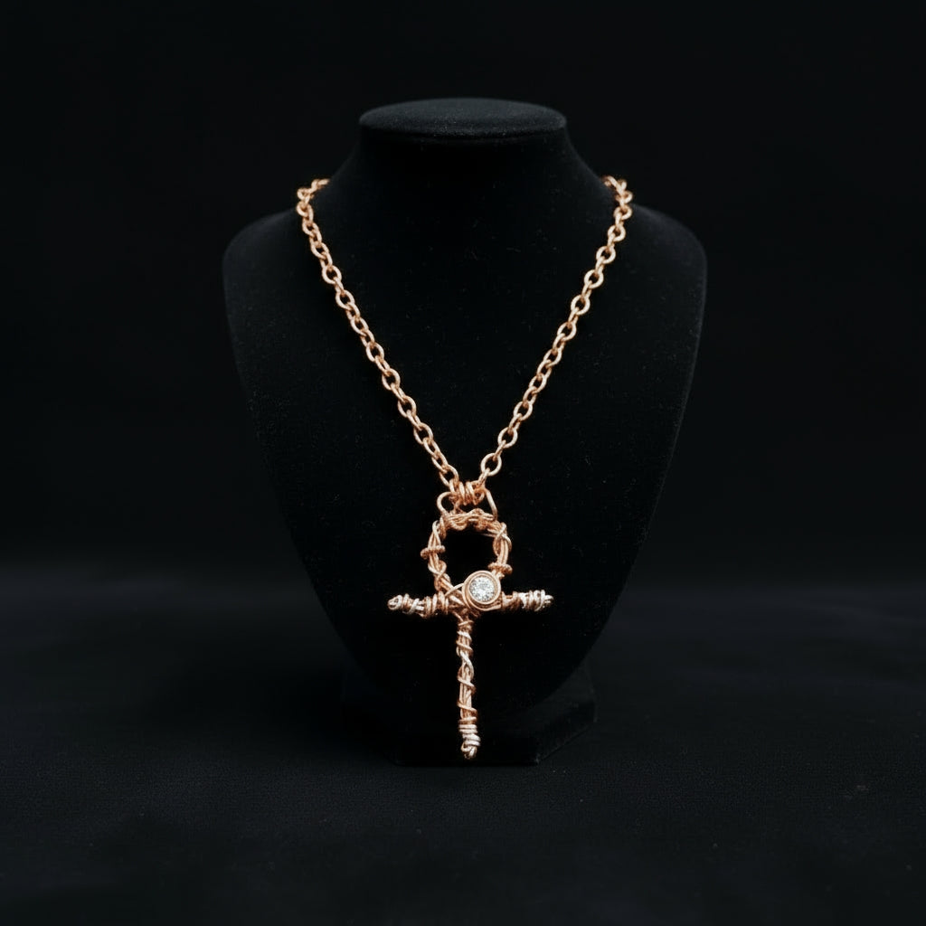 Iamevibez custom Wire Wrapped Zinc And Copper 3ct Moissanite Ankh Necklace
