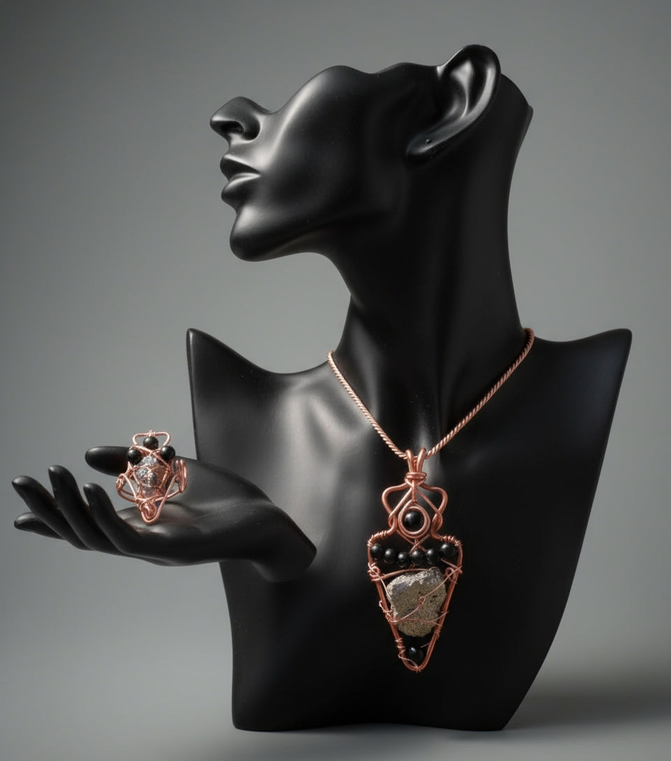 iamevibez Black Onyx And Pyrite Dual Stone Set