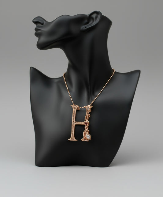 Custom Wire Wrapped Pure Copper Letter/Birth Stone Necklace