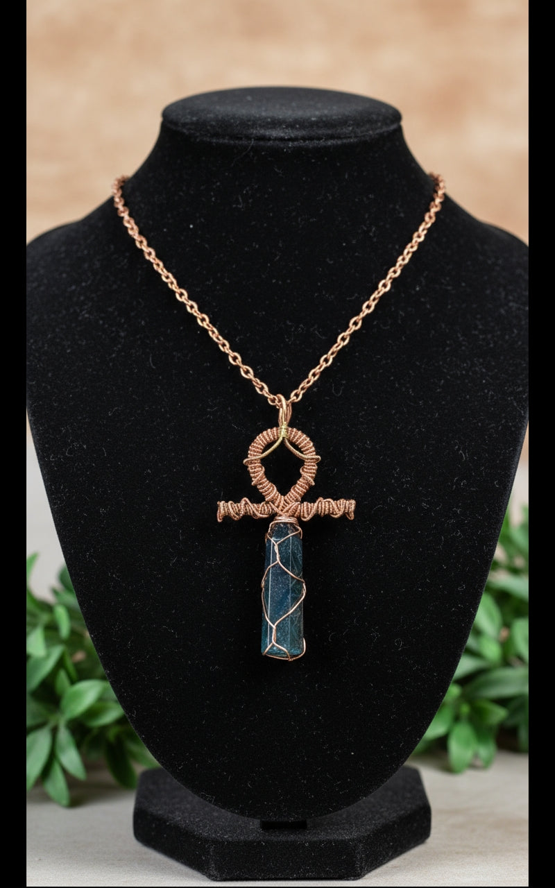iamevibez Pure Copper Wire Wrapped Crystal Point Ankh Amulet