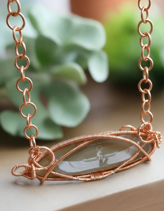Beautiful Ma'AT Custom Engraved And Wire Wrapped Agate Slice Necklace