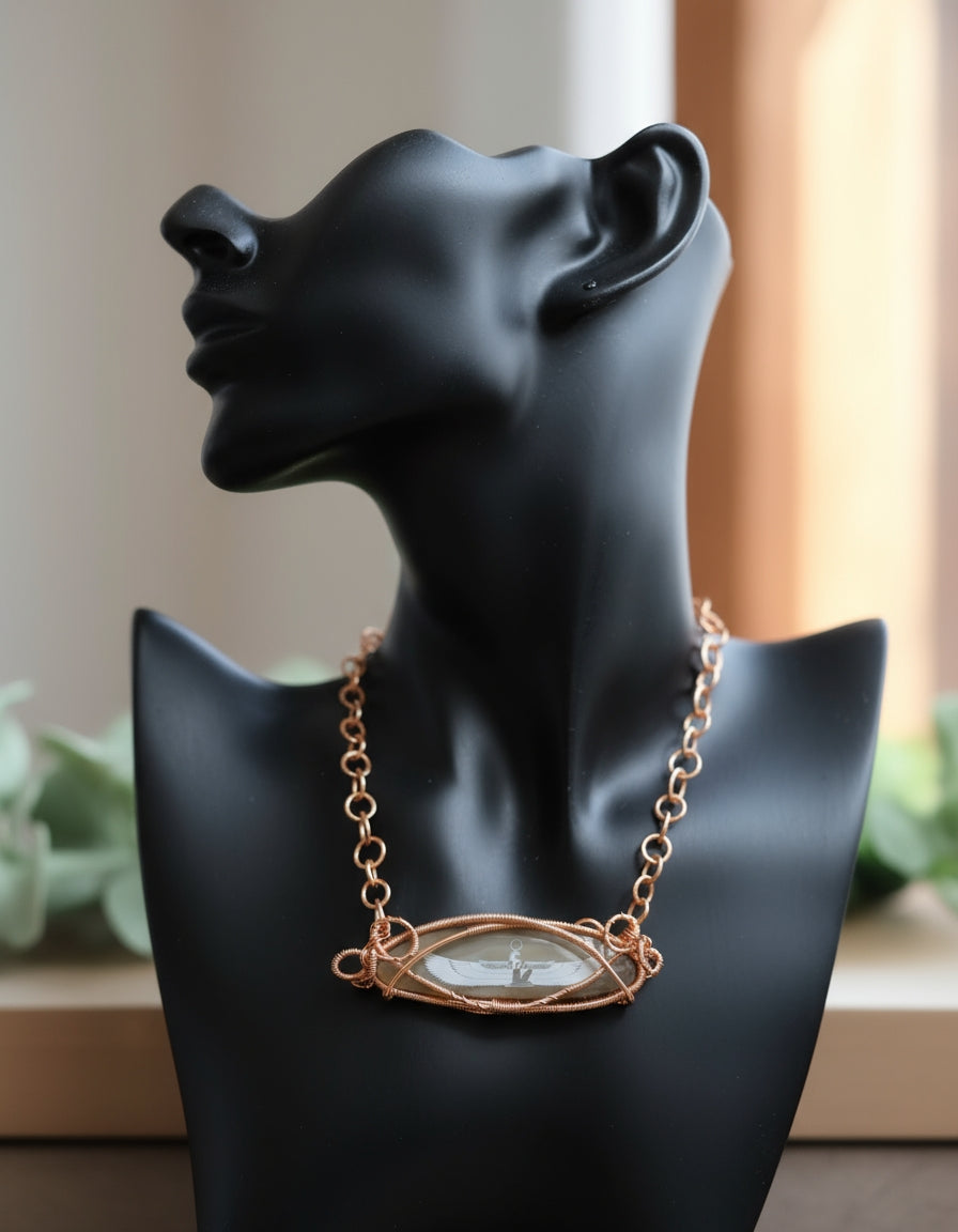 Beautiful Ma'AT Custom Engraved And Wire Wrapped Agate Slice Necklace