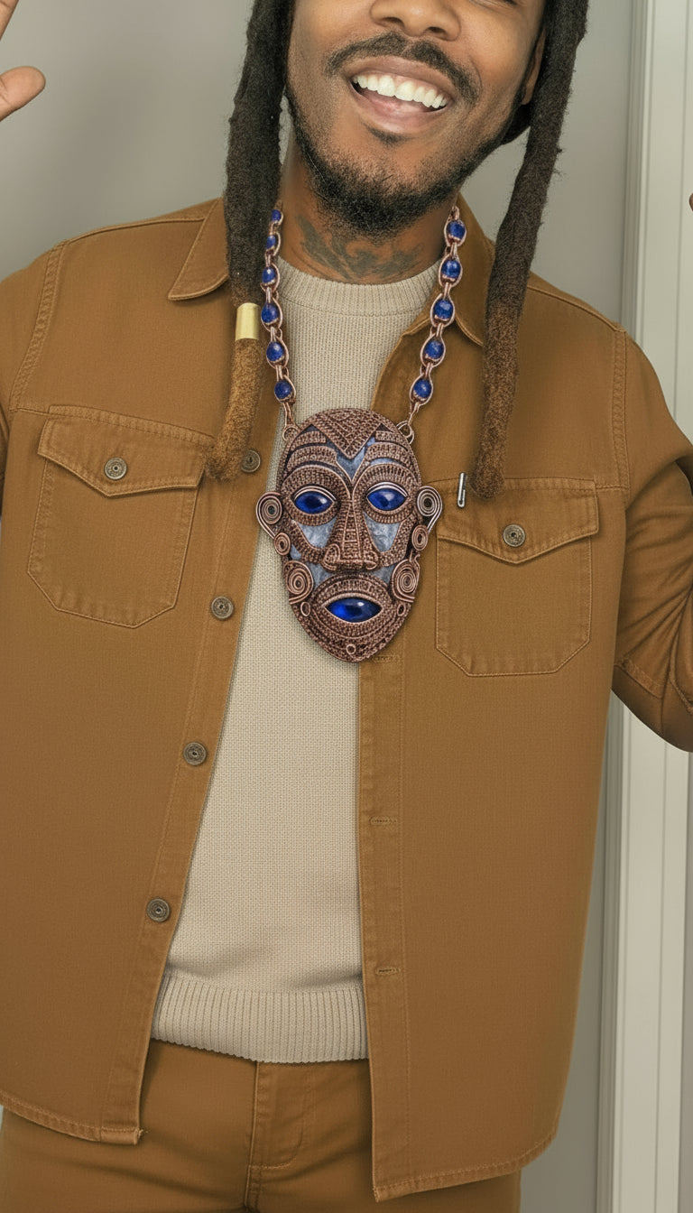 iamevibez Custom Copper Wire Wrapped Amethyst And Clear Quartz Mask Necklace