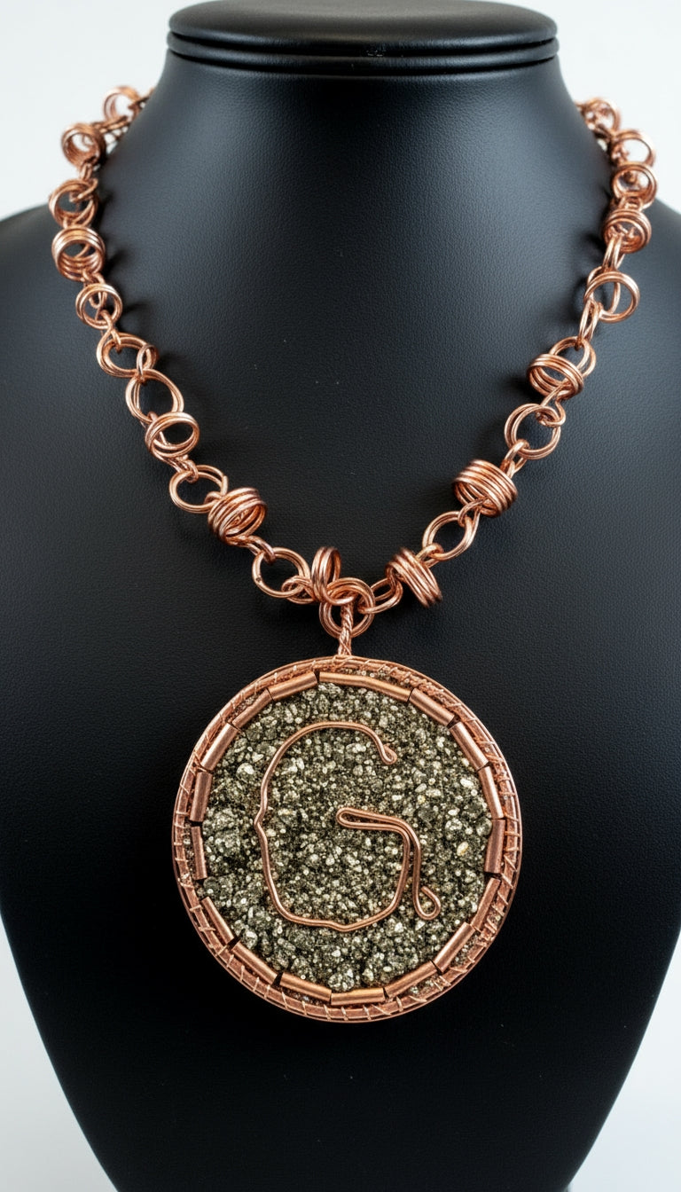Wire Wrapped Pyrite Customized Letter Pendant And Chain Set