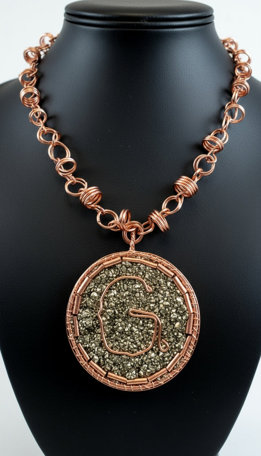 Wire Wrapped Agate/Pyrite Letter Pendant And Chain Set