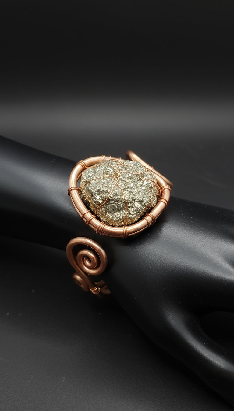 iamevibez Custom Copper Wire Wrapped Pyrite Ring And Bracelet Set