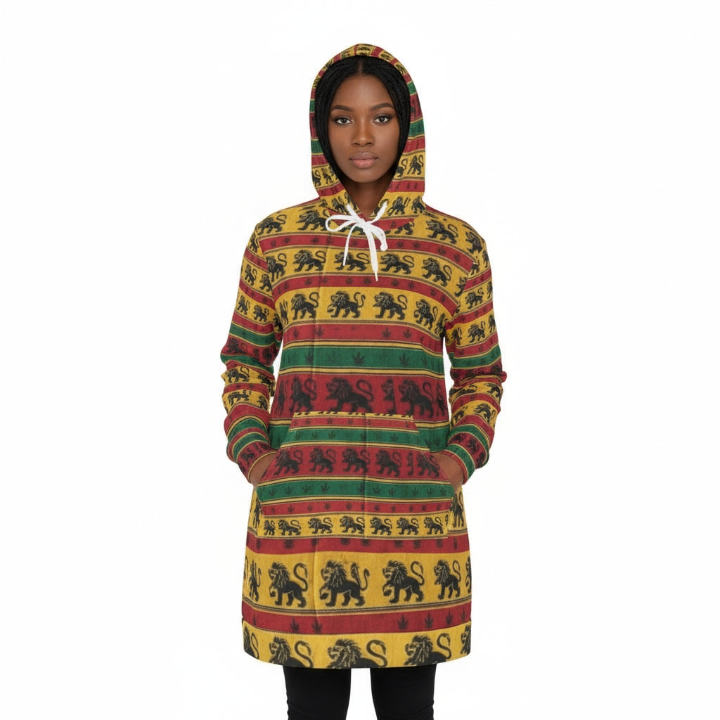 WKE WRLD Vibrant Rasta Inspired Women's Hoodie Dress, Stylish Streetwear, Rasta-Inspired Fashion, Cozy Layering Piece, Perfect for Festivals and Parties