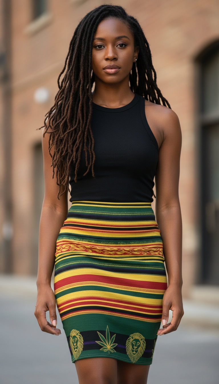 WKE WRLD Colorful Rasta/ Bohemian Pencil Skirt, Trendy Skirt for Festivals, Vibrant Pencil Skirt for Parties, Ethnic Print Skirt, Comfortable Casual Wear