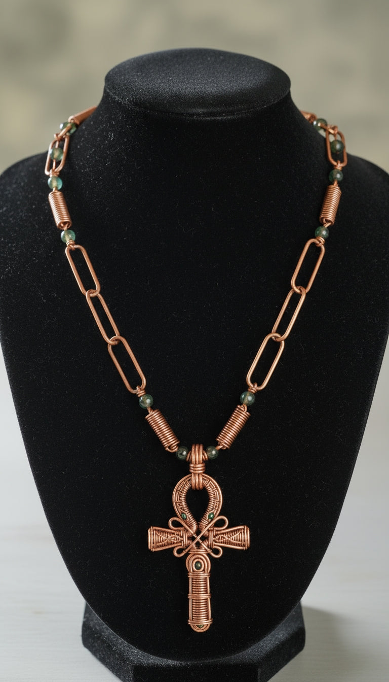 Copper Wire Wrapped Ankh Necklace