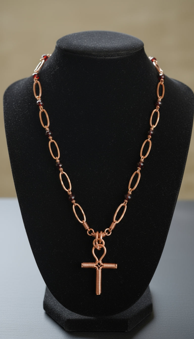Wire Wrapped Beaded Ankh Necklace