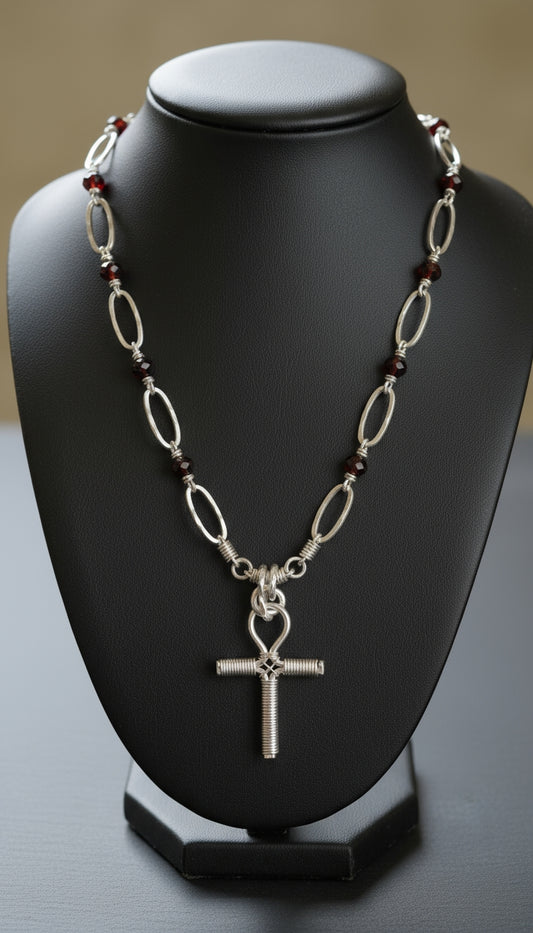 Wire Wrapped Beaded Ankh Necklace