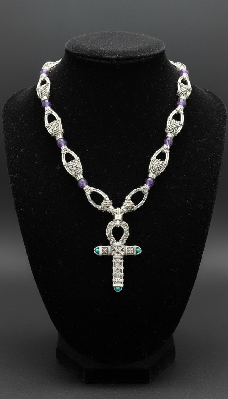 iamevibez Non Tarnishing Silver Amethyst And Turquoise Necklace