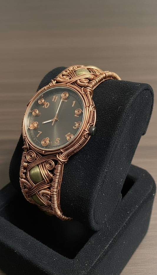 Wire Wrapped Copper Cats Eye Watch