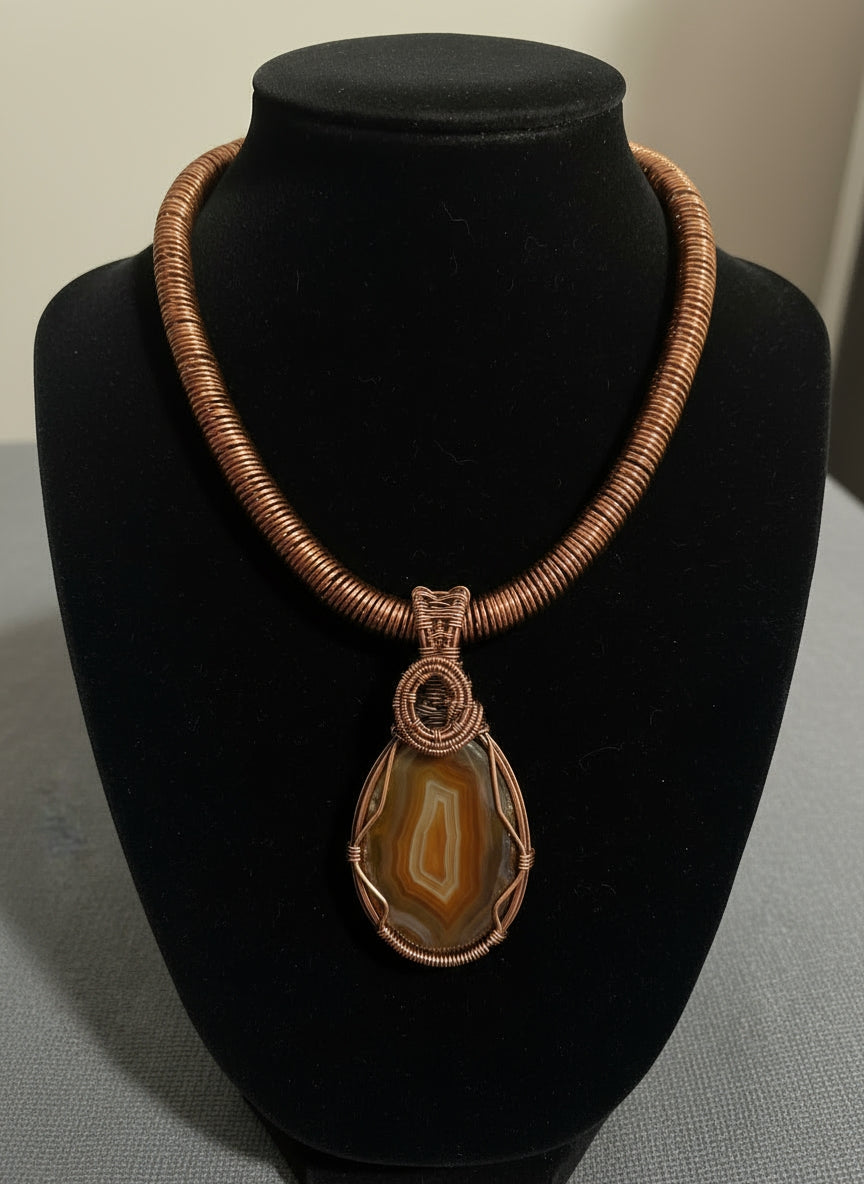 Wire Wrapped Brown Agate Necklace