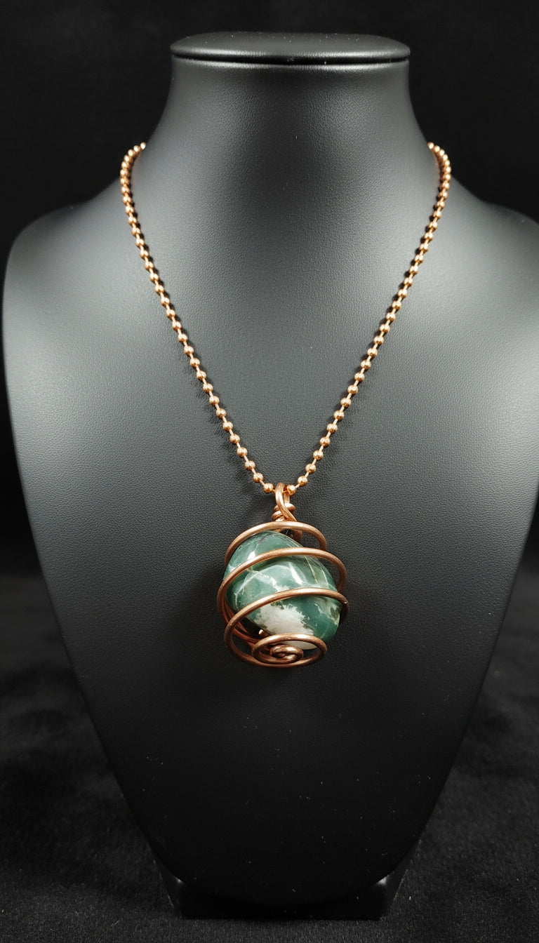 Small Wire Wrapped Basket Tumbled Stone Necklace