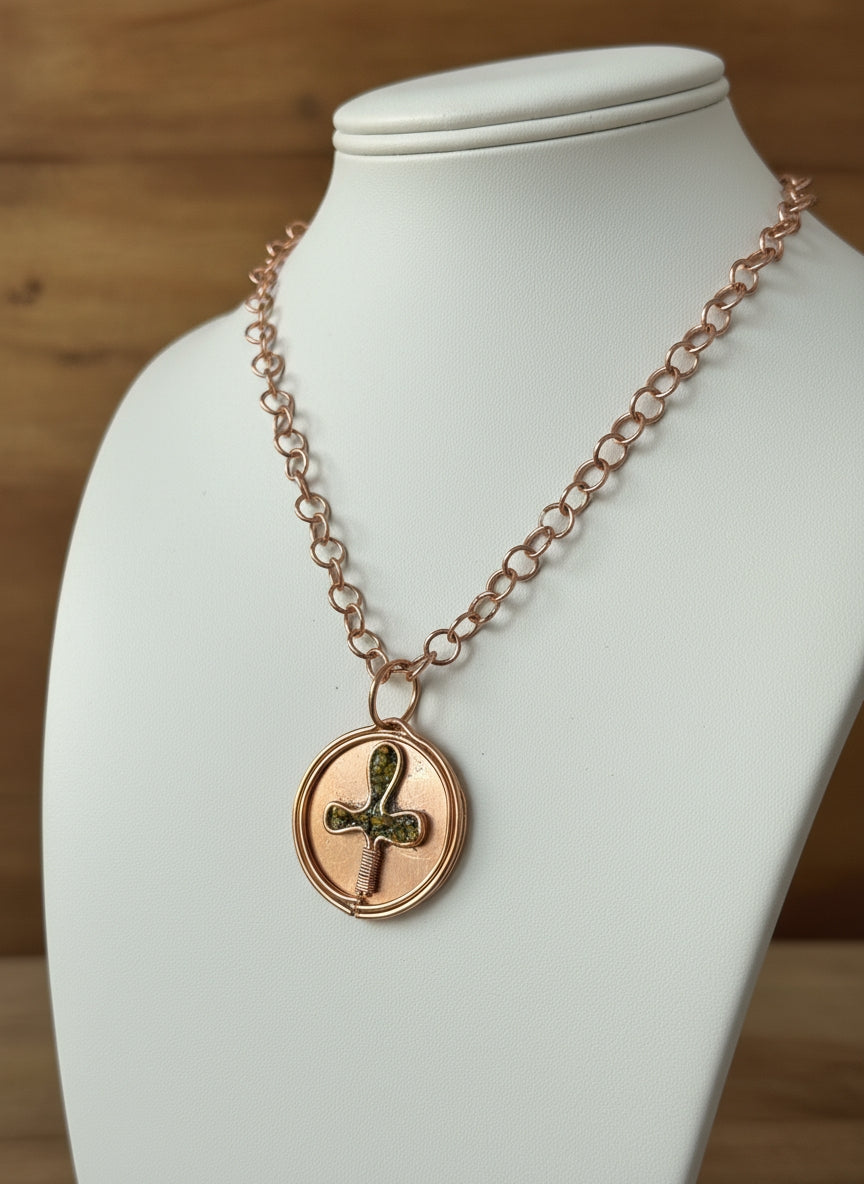 Copper Wire Wrapped Ankh Coin Necklace