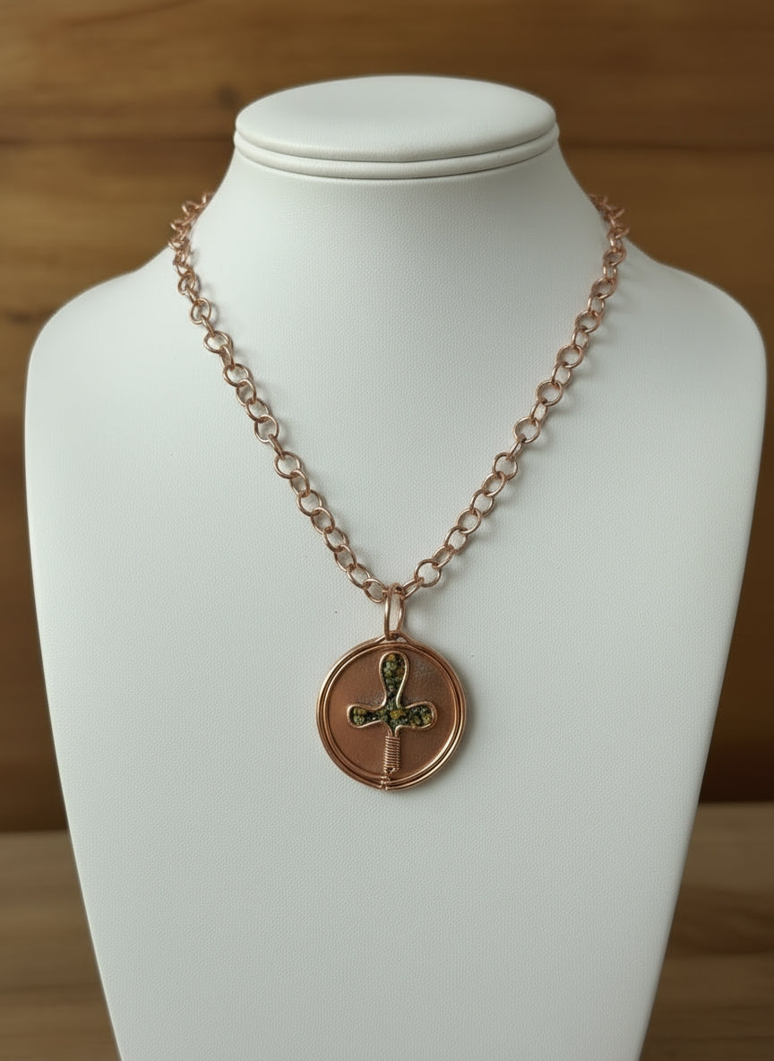 Copper Wire Wrapped Ankh Coin Necklace