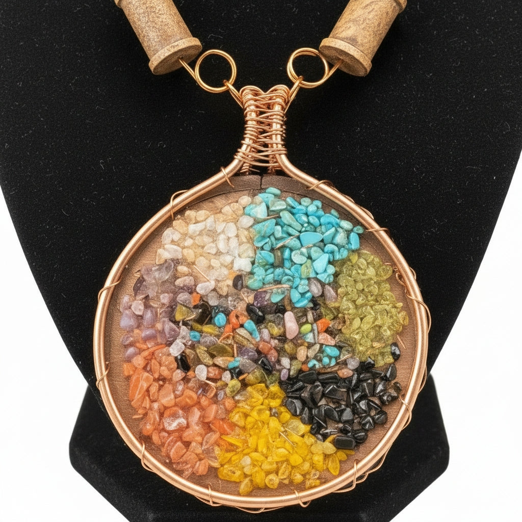 ￼ Custom Name Wire Wrapped Mango Wood/ Chakra Necklace