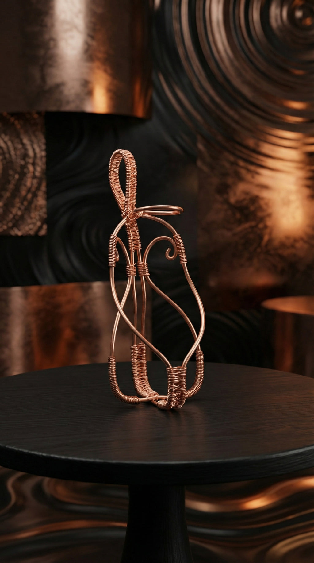 Copper wire wrapped soap dispenser holds 8 ounce soap bottle