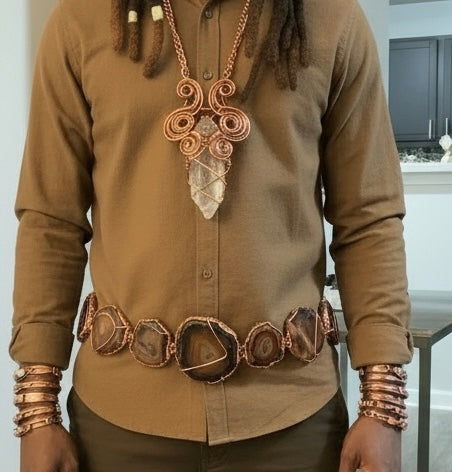 iamevibez Copper Wire Wrapped Brown Agate Belt