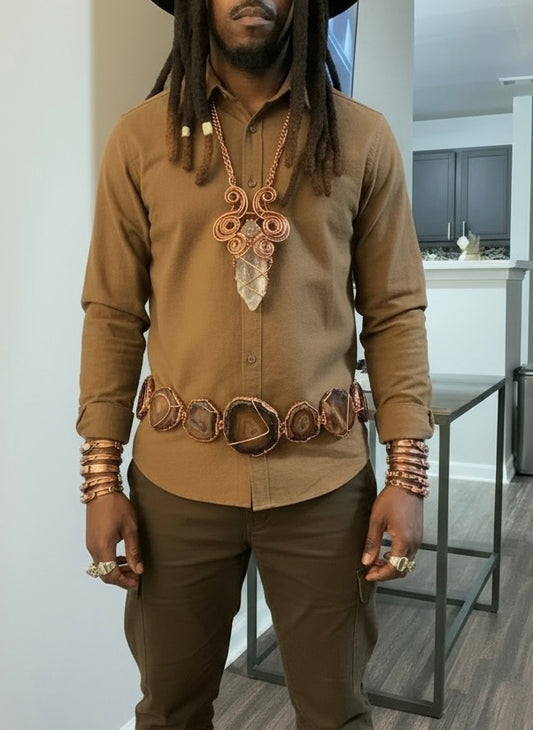 iamevibez Copper Wire Wrapped Brown Agate Belt