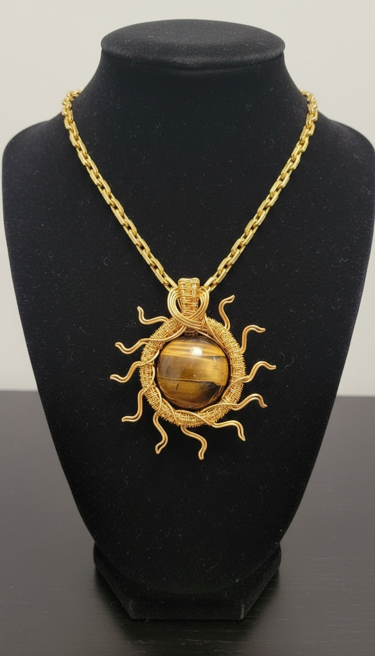 Non Tarnishing gold Wire wrapped Sun necklace